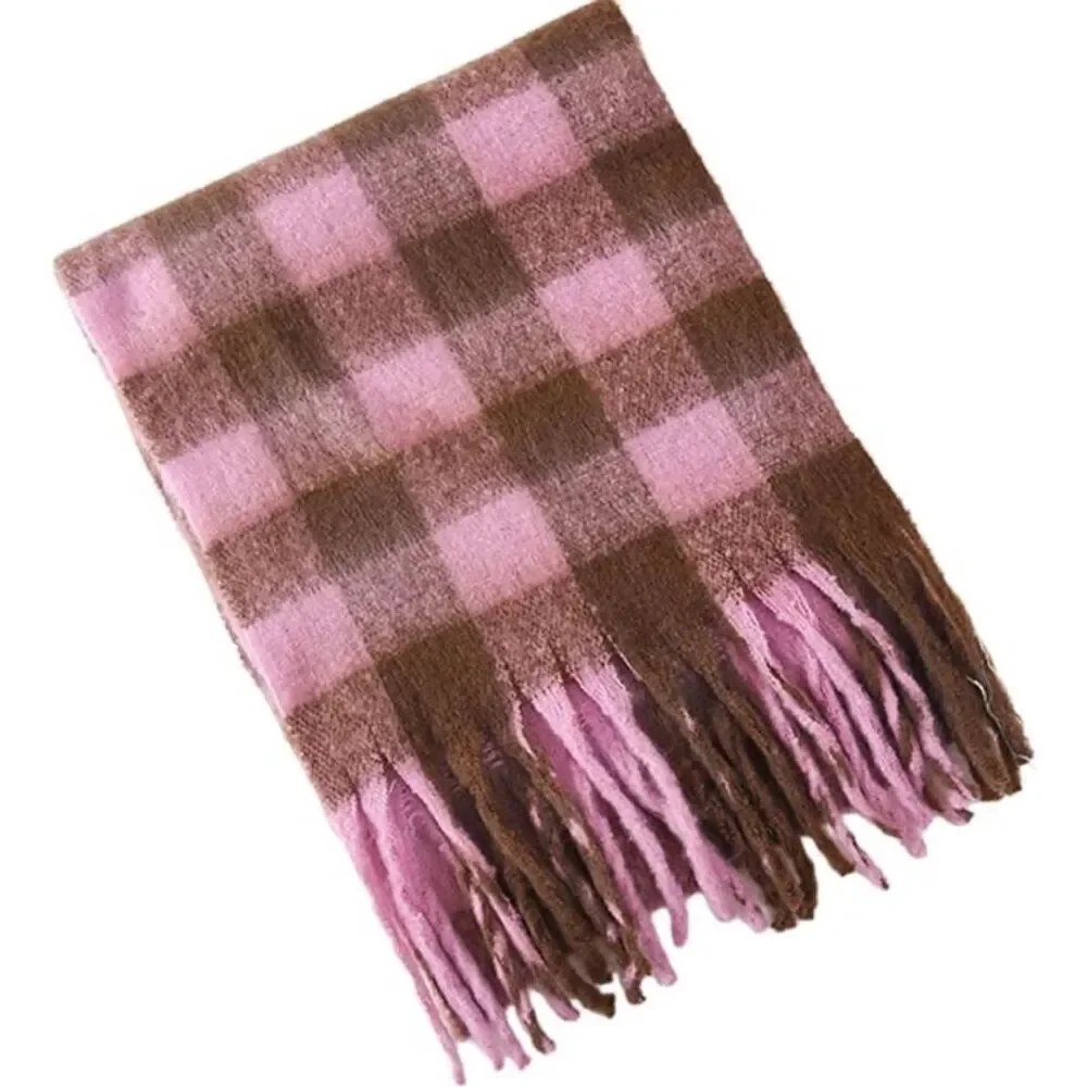 Pink and Brown Plaid Oversized Scarf
